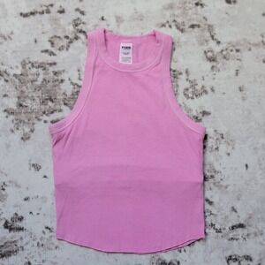 PINK Victoria's Secret High Neck Ribbed Tank Top with Shelf Bra - XS